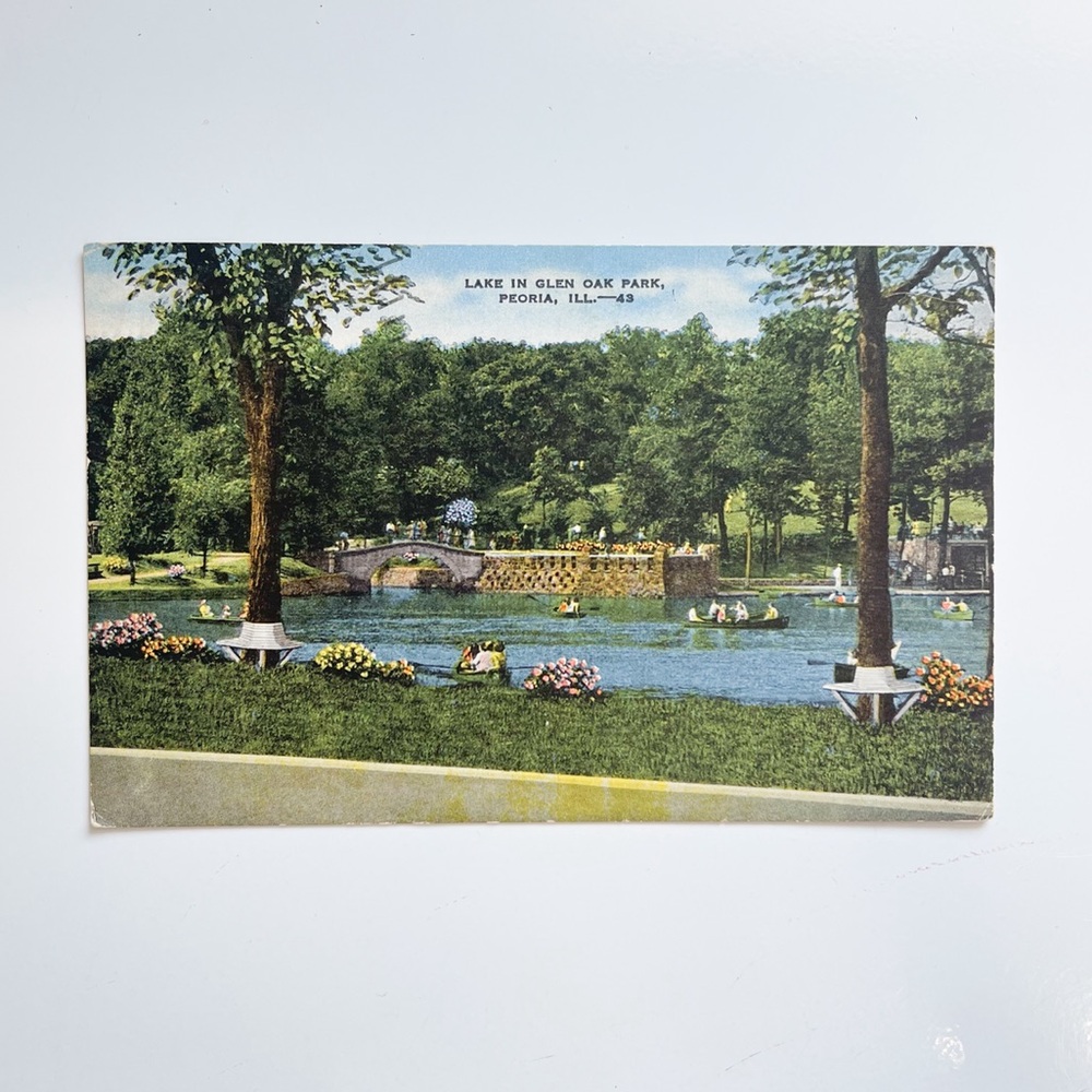 Vintage Lake In Glen Oak Park Peoria, IL  Postcard